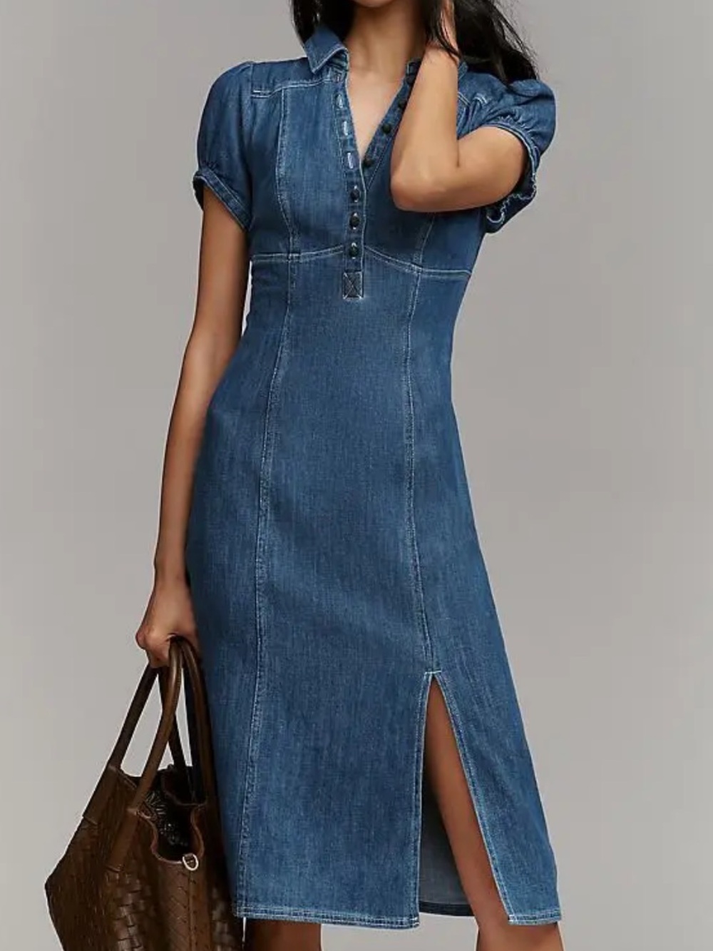 Pilcro Rebekah Denim Slim Midi Dress in Medium Denim